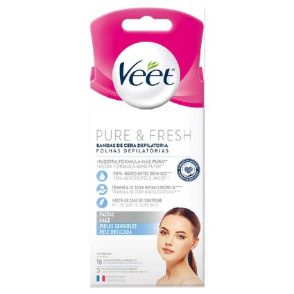 FOLHAS DEPILATÓRIAS FACIAIS VEET PELE DELICADA 16 UNIDADES