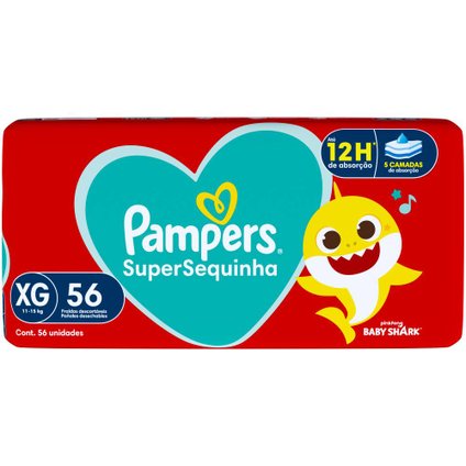 FRALDA PAMPERS SUPERSEQUINHA XG COM 56 UNIDADES