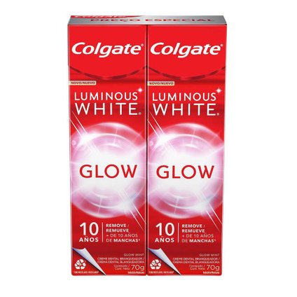 KIT CREME DENTAL COLGATE LUMINOUS WHITE GLOW 2 UNIDADES 70G CADA