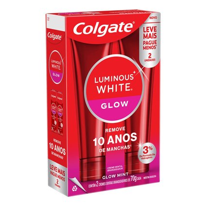 KIT CREME DENTAL COLGATE LUMINOUS WHITE GLOW 2 UNIDADES 70G CADA