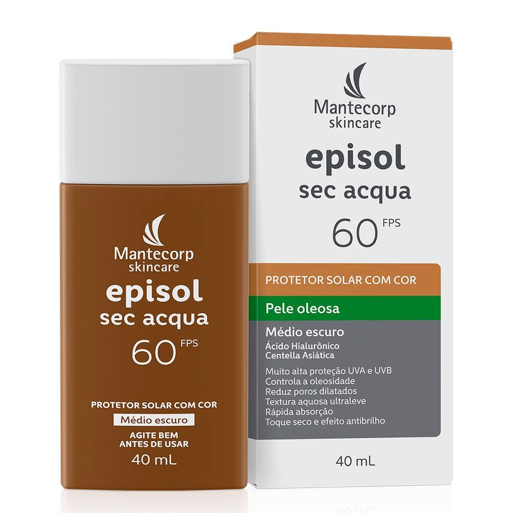 Protetor Solar Facial Episol Sec Acqua Fps 60 Médio Escuro 40ml