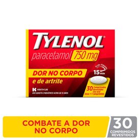 TYLENOL DOR NO CORPO E ARTRITE PARACETAMOL 750MG 30 COMPRIMIDOS