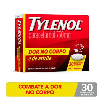 TYLENOL 750MG DOR NO CORPO E ARTRITE 30 COMPRIMIDOS
