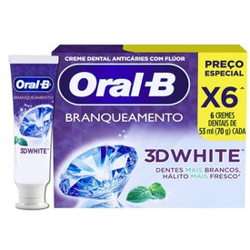 CREME DENTAL ORAL-B 3D WHITE BRANQUEADORA 6 UNIDADES 70G