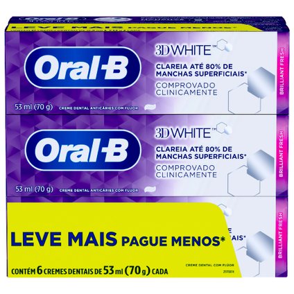 KIT CREME DENTAL ORAL-B 3D WHITE 6 UNIDADES 70G CADA