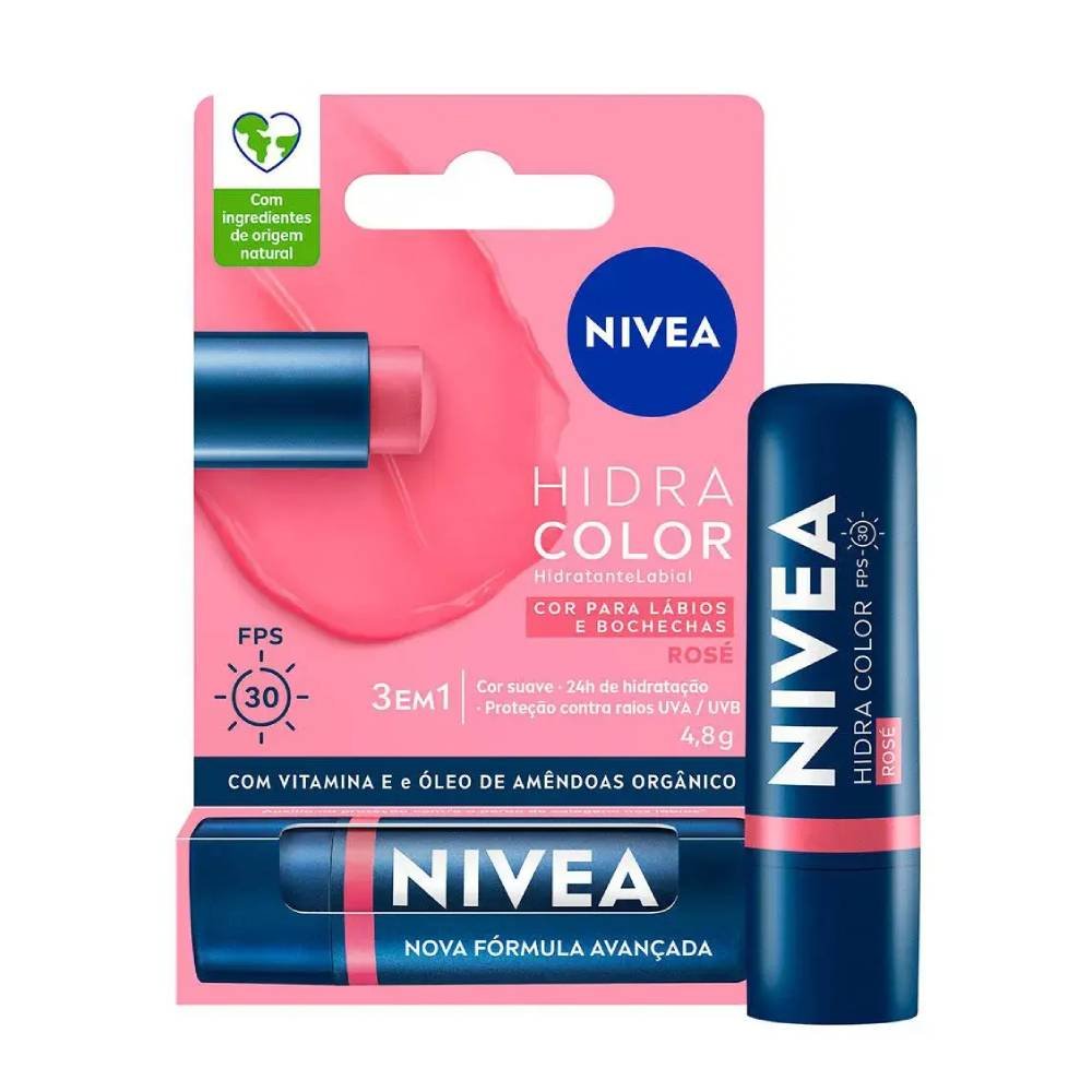 Hidratante Labial Nivea Hidra Color Rose Fps30 4,8g