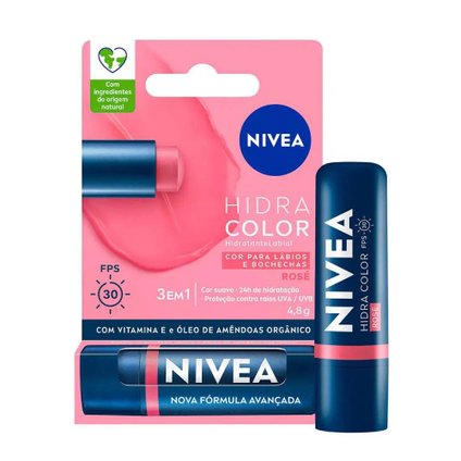 HIDRATANTE LABIAL NIVEA HIDRA COLOR ROSE FPS30 4,8G