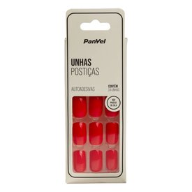 UNHAS POSTIÇAS AUTOCOLANTES PANVEL COR VERMELHA 24 UNIDADES