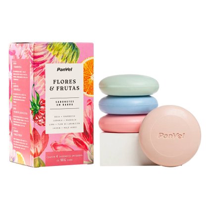 KIT SABONETES DIA DAS MÃES PANVEL FLORES E FRUTAS 4 UNIDADES 90G CADA