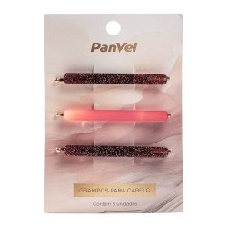 Kit De 3 Presilhas De Metal Acrílico Panvel New Classic Iconic Edition Rosa E Marrom Glitter