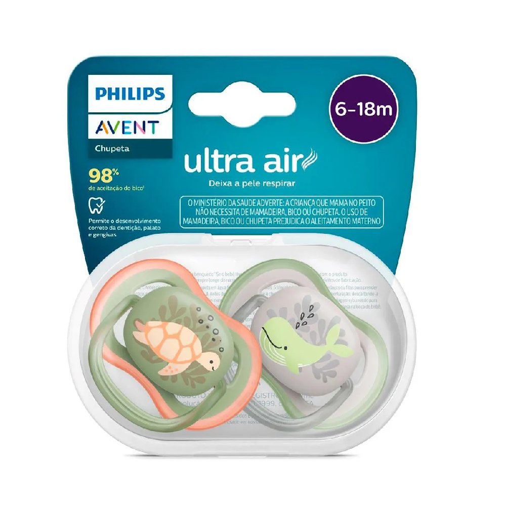 Chupeta Avent Ultra Air Verde E Cinza 6-18m 2 Unidades