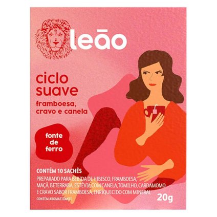 CHÁ LEÃO FASES CICLO SUAVE FRAMBOESA + CRAVO + CANELA 20G 10 UNIDADES
