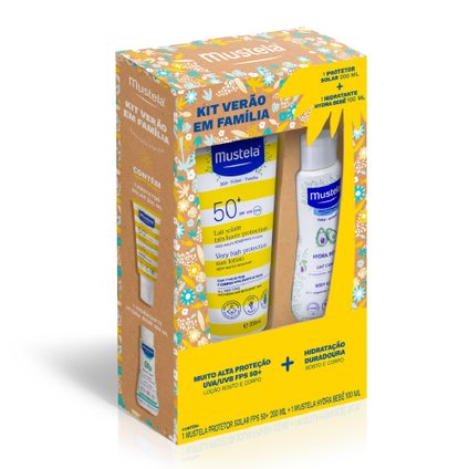 KIT MUSTELA VERÃO EM FAMÍLIA PROTETOR SOLAR FPS 50 200ML + HYDRA BEBÊ 100ML