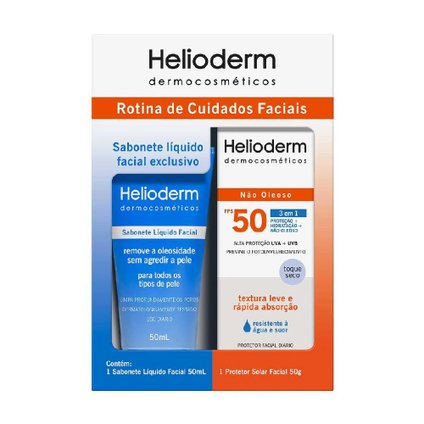 KIT HELIODERM PROTETOR SOLAR FACIAL FPS50 50G + SABONETE LÍQUIDO 50ML