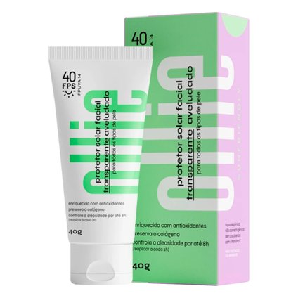 PROTETOR SOLAR FACIAL TRANSPARENTE AVELUDADO OLLIE FPS 40 40G