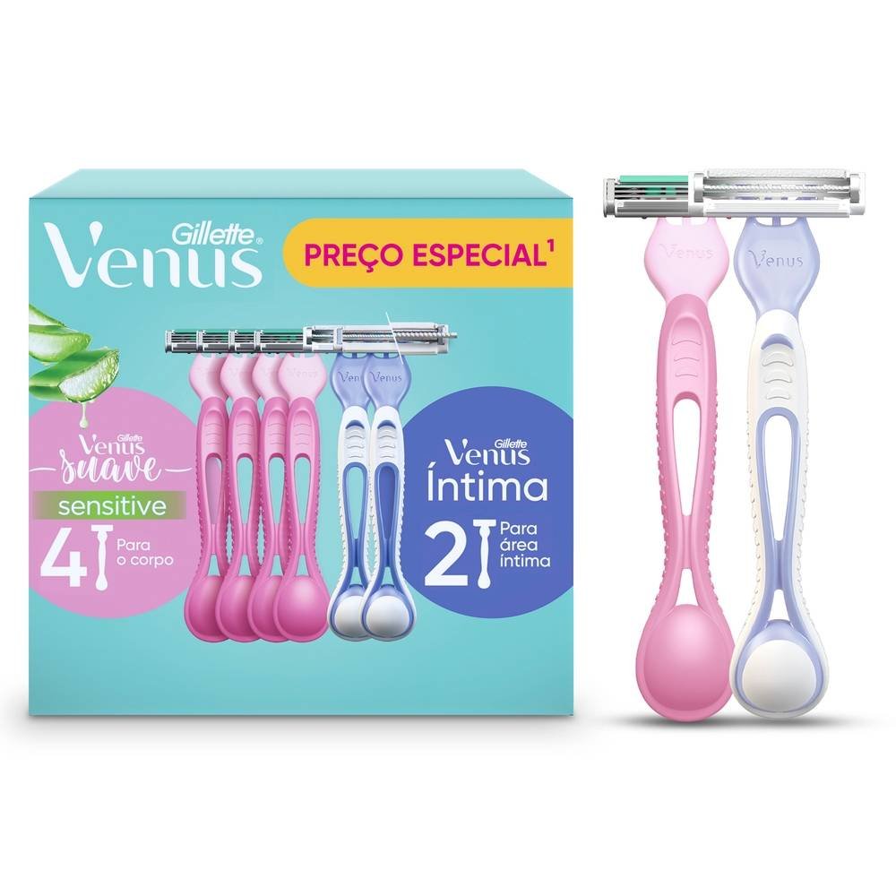 Kit Aparelho Depilatório Gillette Venus Sensitive 4 Unidades + Íntima 2 Unidades