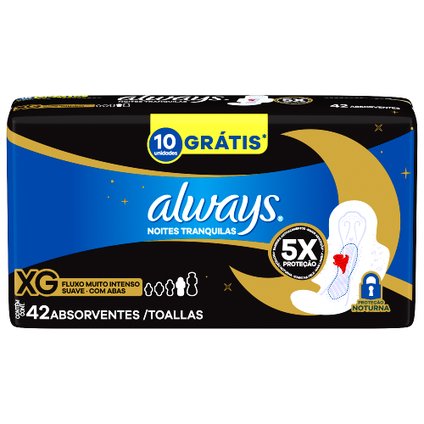 ABSORVENTE ALWAYS NOTURNO SUAVE XG COM ABAS 42 UNIDADES