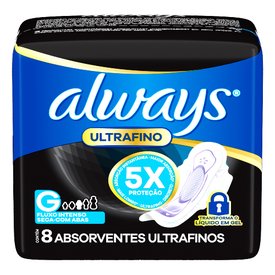 ABSORVENTE ALWAYS NOTURNO ULTRA SECA G COM ABAS 8 UNIDADES
