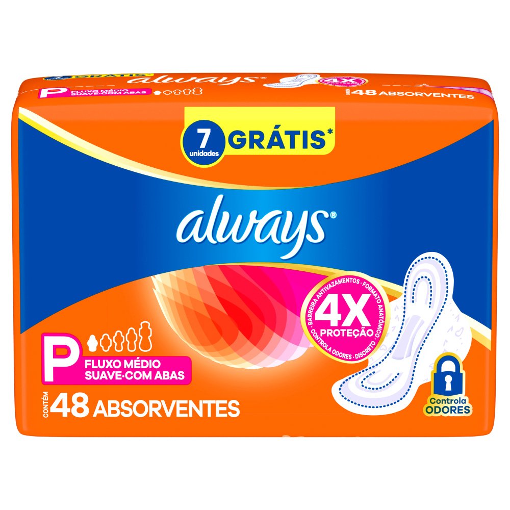 Absorvente Always Super Proteção Tamanho P Com Abas 48 Unidades