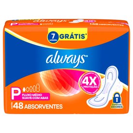 ABSORVENTE ALWAYS SUPER PROTEÇÃO TAMANHO P COM ABAS 48 UNIDADES