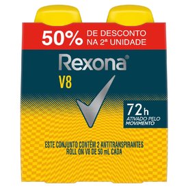 KIT DESODORANTE ROLL-ON REXONA MEN V8 2 UNIDADES 50ML CADA