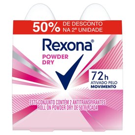 KIT DESODORANTE ROLL-ON REXONA POWDER DRY 2 UNIDADES 50ML CADA