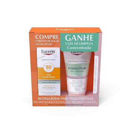 KIT EUCERIN PROTETOR SOLAR FACIAL OIL CONTROL FPS60 52G + GEL DE LIMPEZA DERMOPURE 75ML