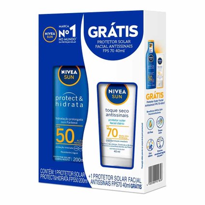 KIT PROTETOR SOLAR NIVEA CORPORAL FPS50 200ML + FACIAL TOQUE SECO FPS70 40ML