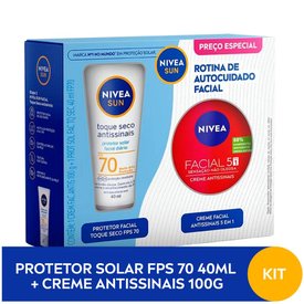 KIT NIVEA FACIAL PROTETOR SOLAR FPS70 40ML + CREME ANTISSINAIS 100G