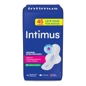 ABSORVENTE INTIMUS NOTURNO EXTRA PROTEÇÃO SECA COM ABAS 45 UNIDADES