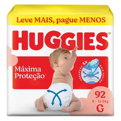 FRALDA HUGGIES MÁXIMA PROTEÇÃO G MAX 92 UNIDADES