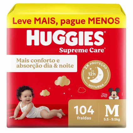 FRALDA HUGGIES SUPREME CARE M MAX 104 UNIDADES