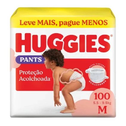 FRALDA HUGGIES PROTEÇÃO ACOLCHOADA PANTS MAX M 100 UNIDADES