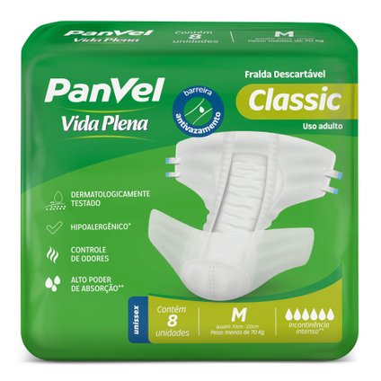 FRALDA ADULTO PANVEL VIDA PLENA CLASSIC M 8 UNIDADES