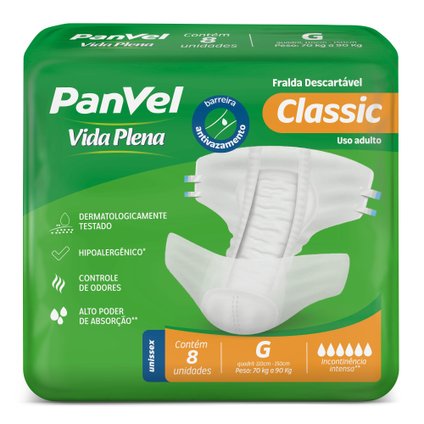 FRALDA ADULTO PANVEL VIDA PLENA CLASSIC G 8 UNIDADES