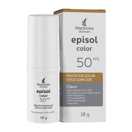 PROTETOR SOLAR FACIAL EPISOL COLOR STICK CLARO FPS50 18G