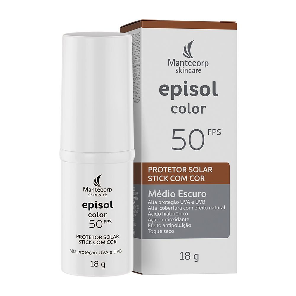 Protetor Solar Facial Episol Color Stick Médio Escuro Fps50 18g