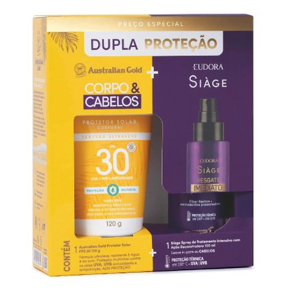 KIT PROTETOR SOLAR CORPORAL AUSTRALIAN GOLD FPS30 120G + LEAVE IN EUDORA SIÀGE 100ML