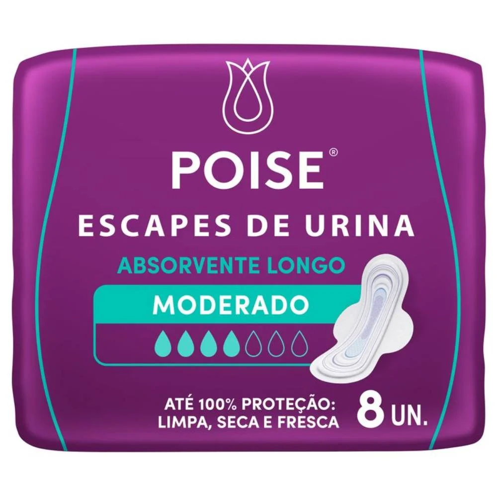 Absorvente Para Escapes De Urina Poise Longo Moderado 8 Unidades