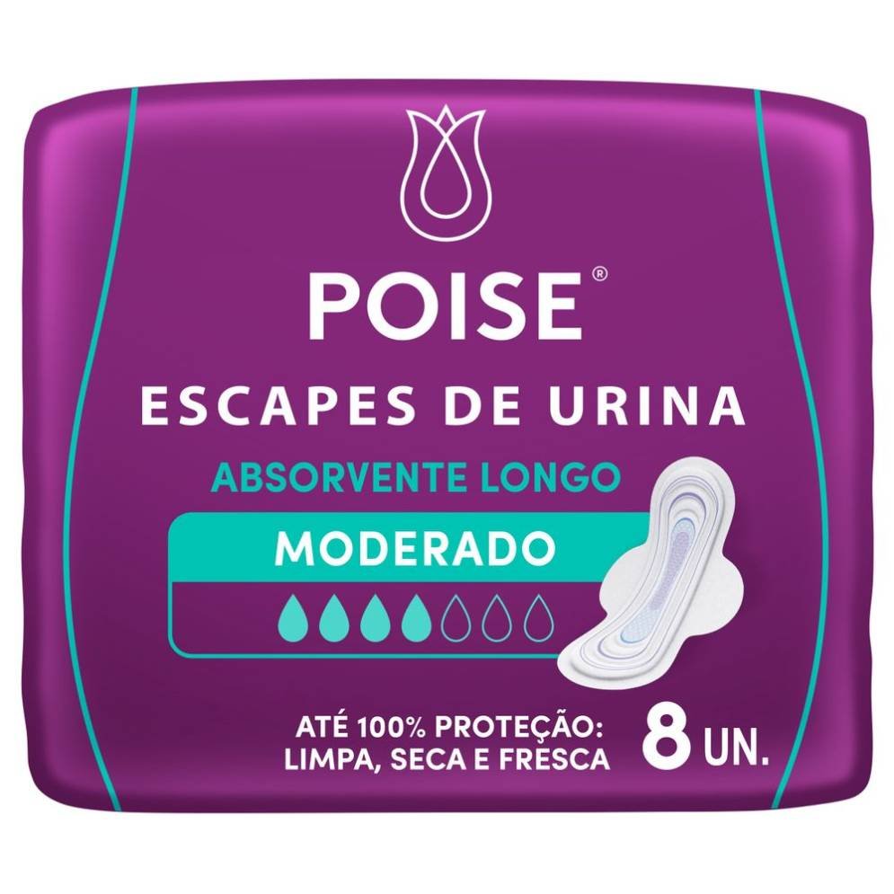 Absorvente Para Escapes De Urina Poise Longo Moderado 8 Unidades