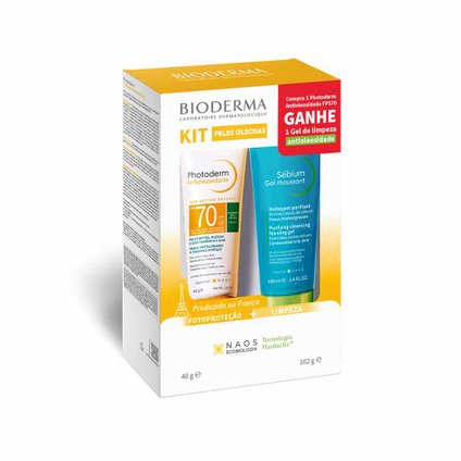 KIT BIODERMA PROTETOR SOLAR FACIAL PHOTODERM FPS70 40G + GEL DE LIMPEZA SÉBIUM 100ML