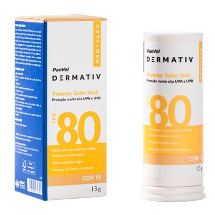 PROTETOR SOLAR FACIAL EM BASTÃO FPS 80 PANVEL DERMATIV 13G COR 10