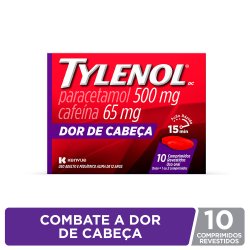Tylenol Dc Dor De Cabeça Paracetamol 500mg + Cafeína 65mg 10 Comprimidos