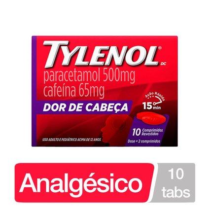 Tylenol Dor de Cabeça 500mg + 65mg 10 Comprimidos