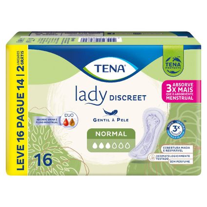 ABSORVENTE PARA INCONTINÊNCIA URINÁRIA TENA LADY DISCREET NORMAL 16 UNIDADES