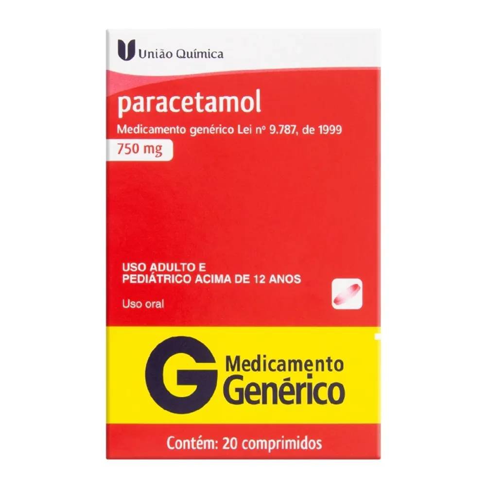Paracetamol 750mg 20 Comprimidos União Química