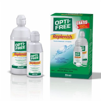 KIT SOLUÇÃO PARA LENTES OPTI-FREE REPLENISH 300ML GRÁTIS FRASCO 120ML + ESTOJO