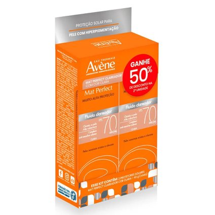 KIT PROTETOR SOLAR AVÈNE MAT PERFECT FLUIDO CLAREADOR COR CLARA FPS 70 40G 2° UNIDADE COM 50% OFF
