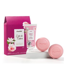 KIT PRESENTE PANVEL LEITE DE CABRA COM 1 CREME MÃOS 30G + 2 SABONETES EM BARRA 50G CADA