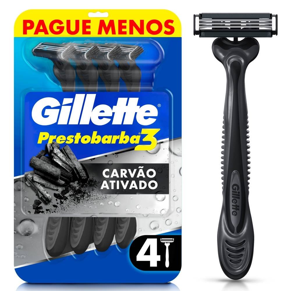 Aparelho Barbear Gillette Prestobarba 3 Carbono 4 Unidades